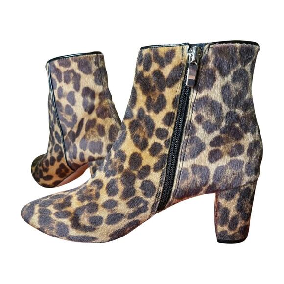 Nine West Leopard Calf Hair Bootie Sz 7.5 Pointed Toe Block Heel Mob Wife Y2K - Picture 5 of 8